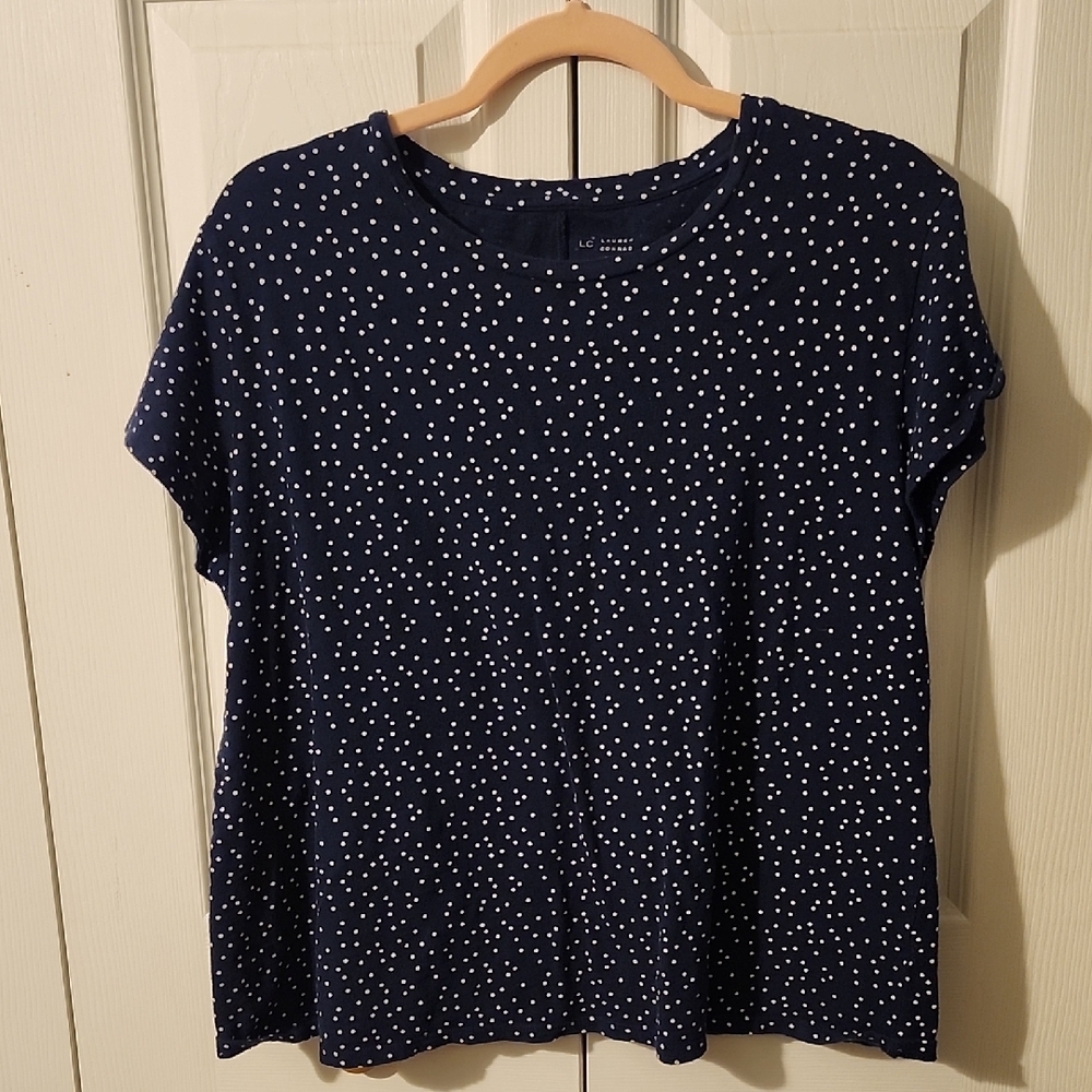 LC Lauren Conrad Navy Blue Polka Dot Short Sleeve Tee